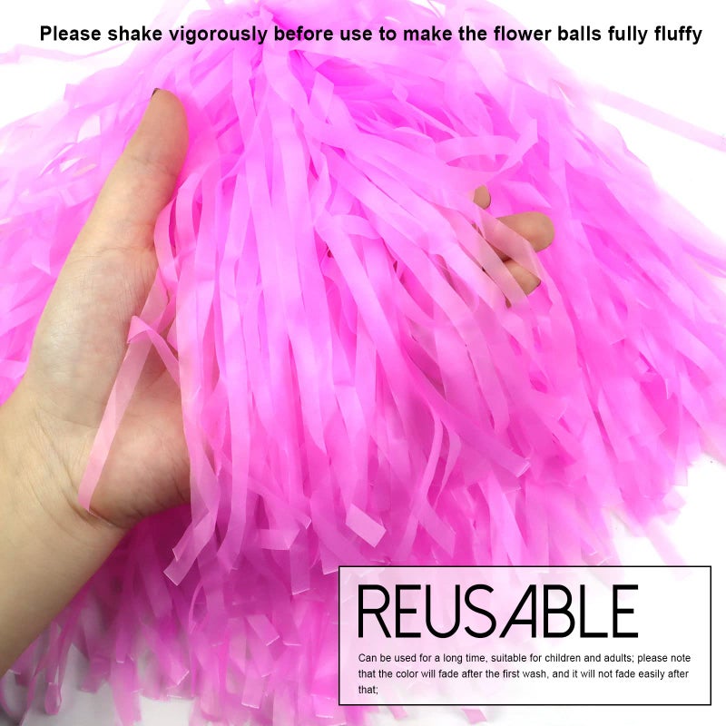 Hslife 12 Pcs Cheerleading Pom Poms, Cheer Pompoms Bulk with Metallic Foil Handle, Lightweight for Cheerleading, Sports Games, Party Dance Costume Accessories (Pink) - Image 5